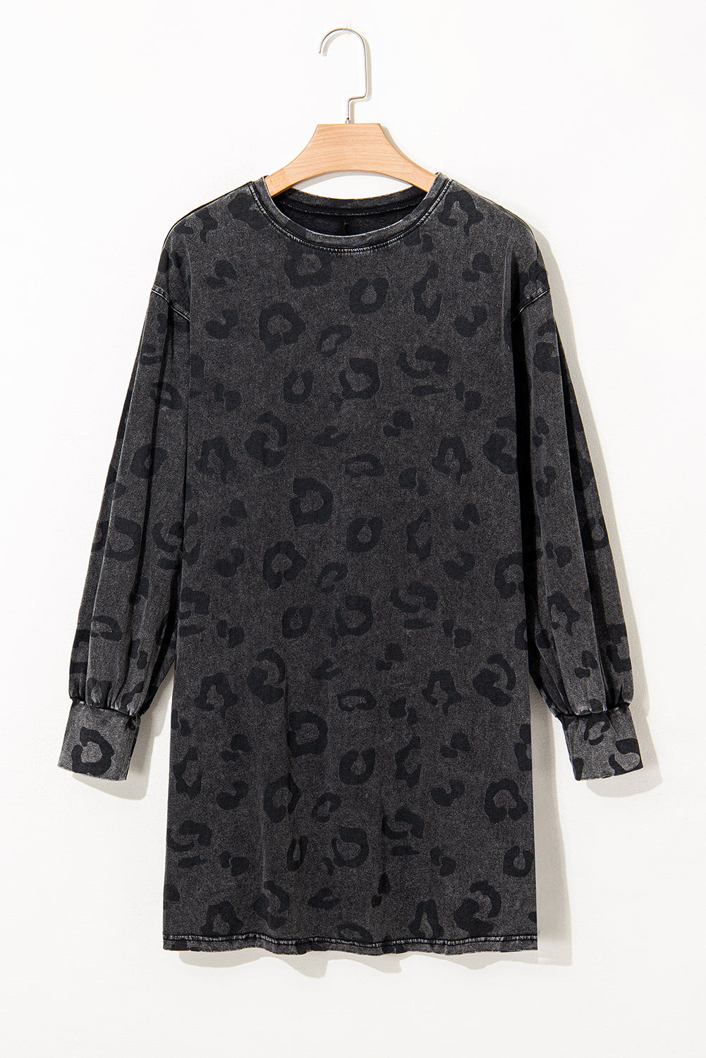 Carbon Grey Leopard Print Loose Fit Pullover Sweatshirt
