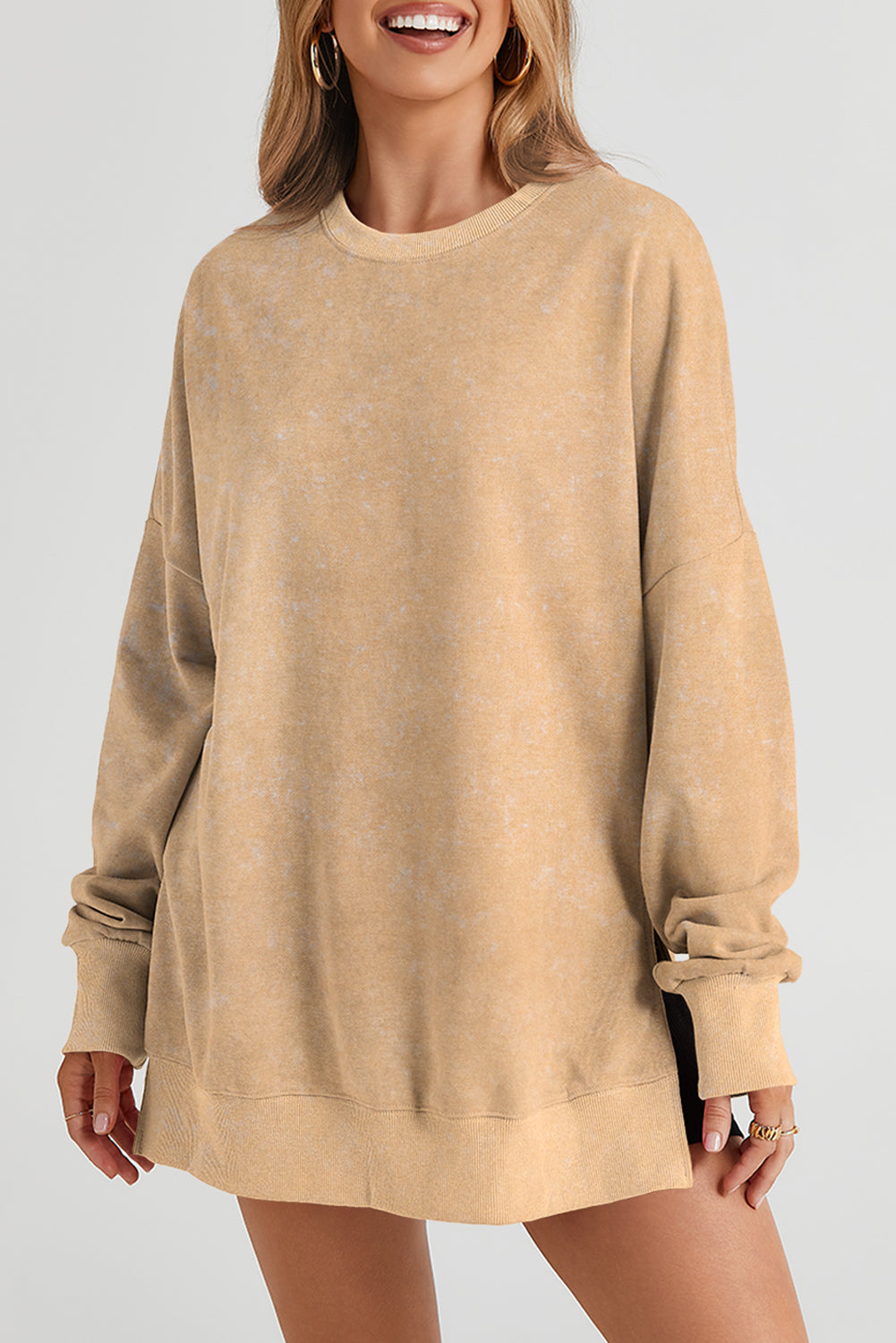 Pink Drop Shoulder Ribbed Trim Oversized Sweatshirt