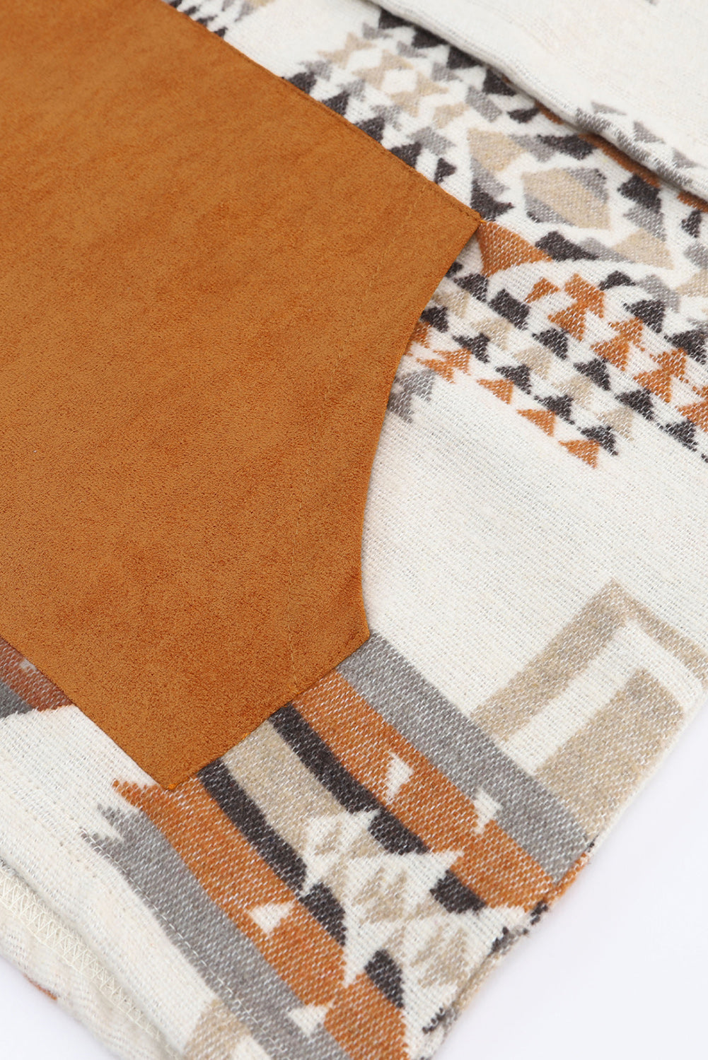 Beige Aztec Print Kangaroo Pockets Plus Size Hoodie