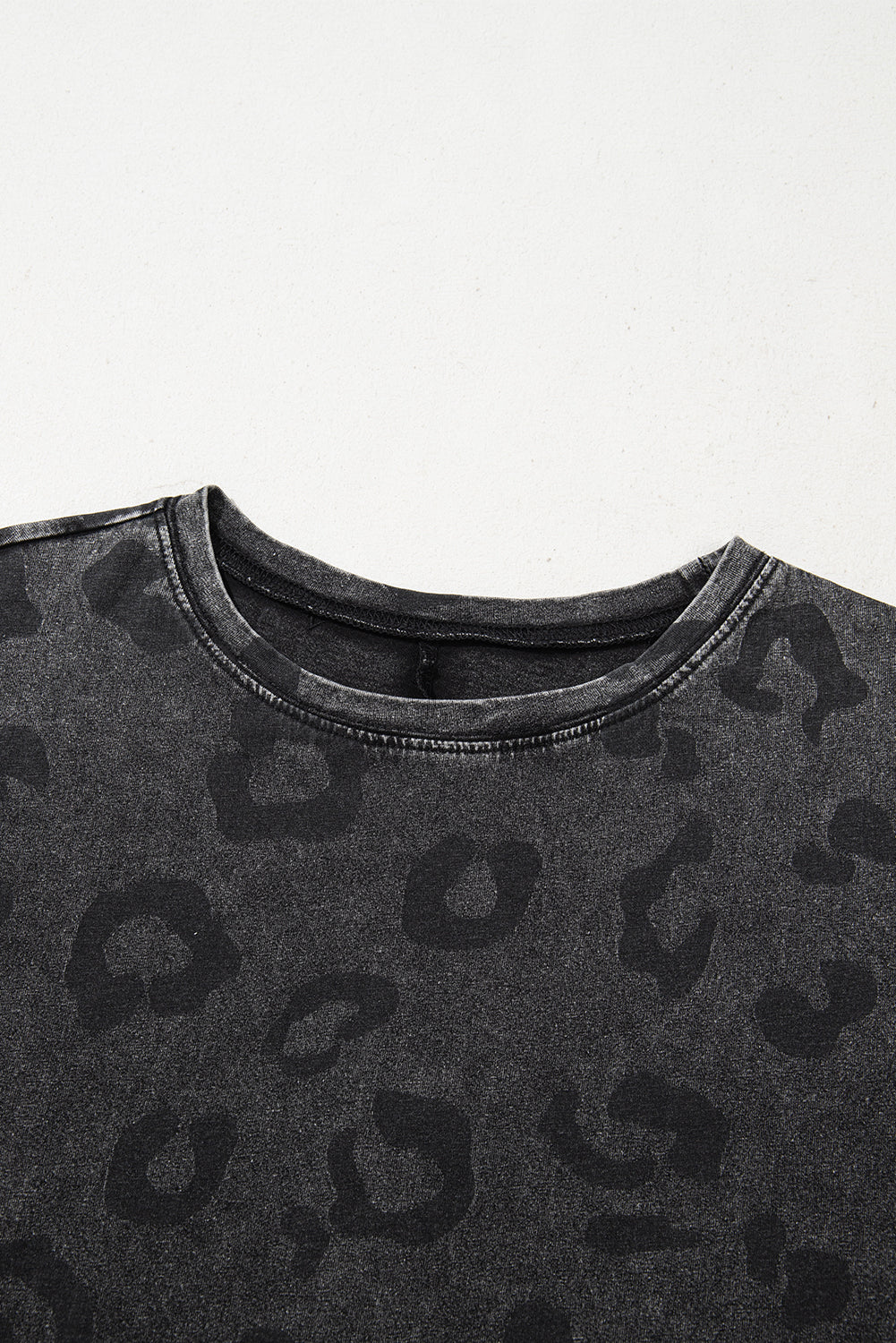 Carbon Grey Leopard Print Loose Fit Pullover Sweatshirt