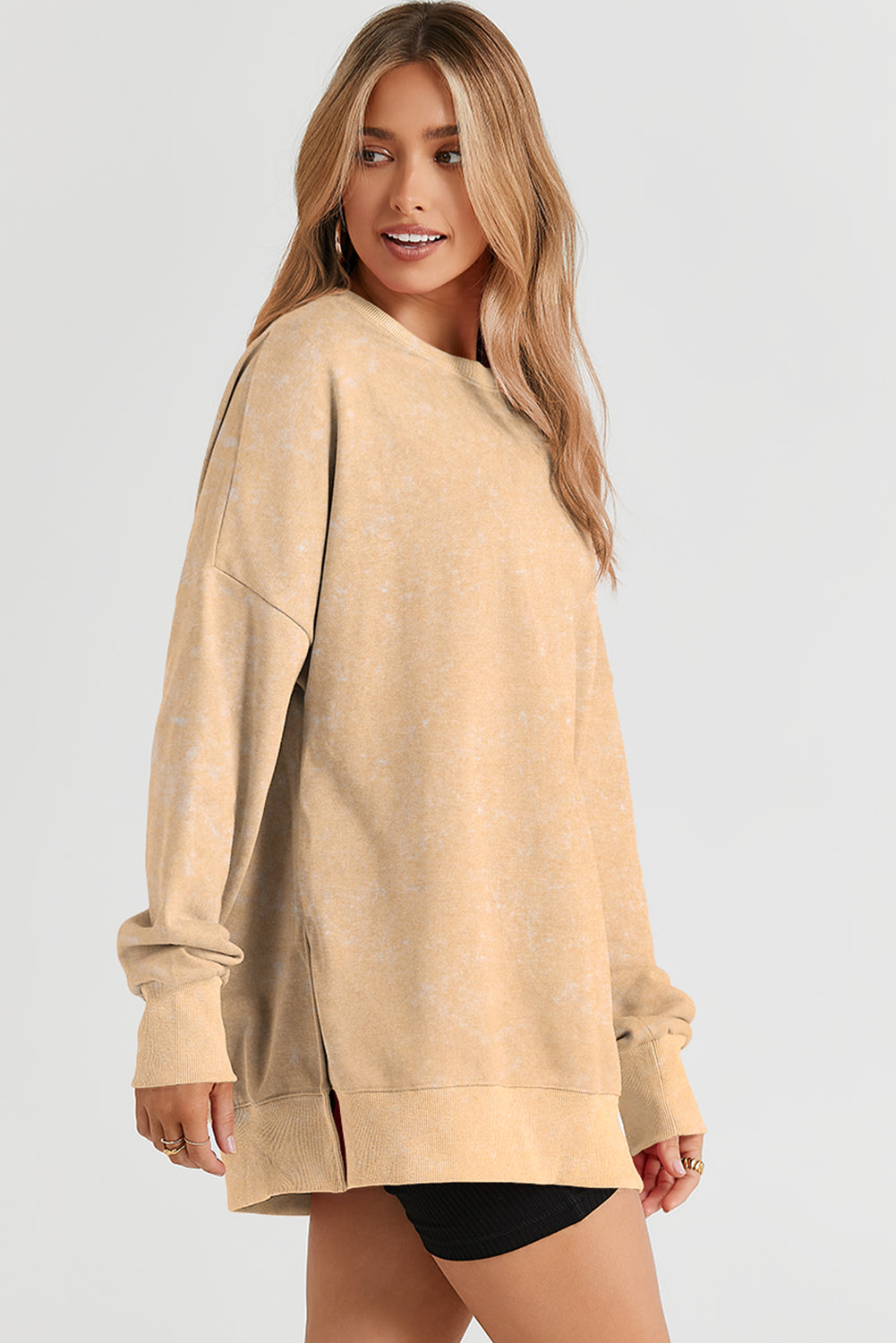 Pink Drop Shoulder Ribbed Trim Oversized Sweatshirt