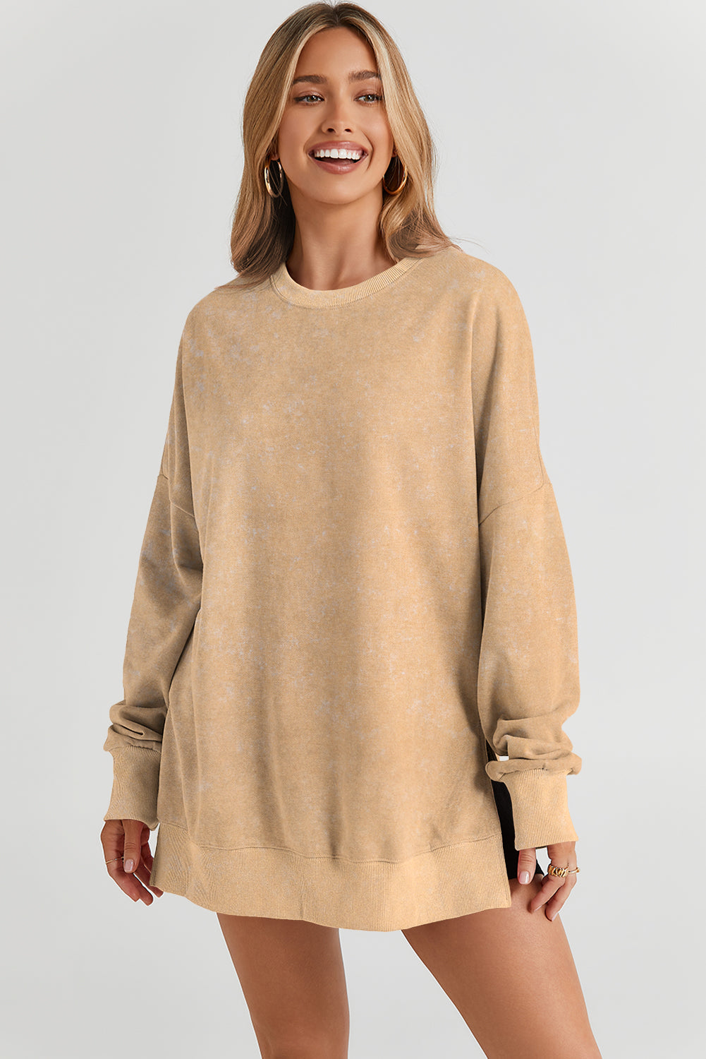 Pink Drop Shoulder Ribbed Trim Oversized Sweatshirt